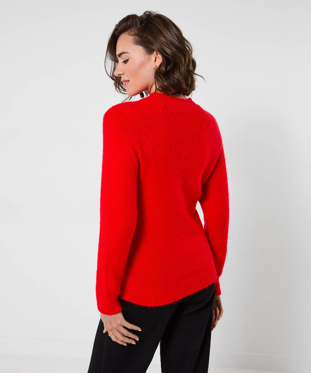Daisy Tie Neck Jumper: Red / 63% Acrylic, 29% Polyester, 5% Wool, 3% Elastane / 16