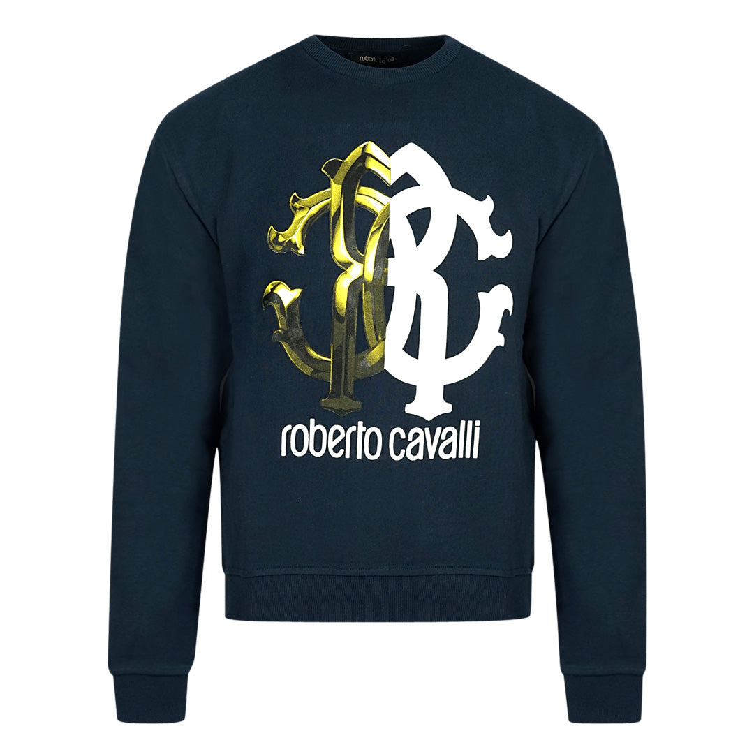 ROBERTO CAVALLI GENTS DISCOUNTED designer wear logo navy sweater £85 now £50 sale