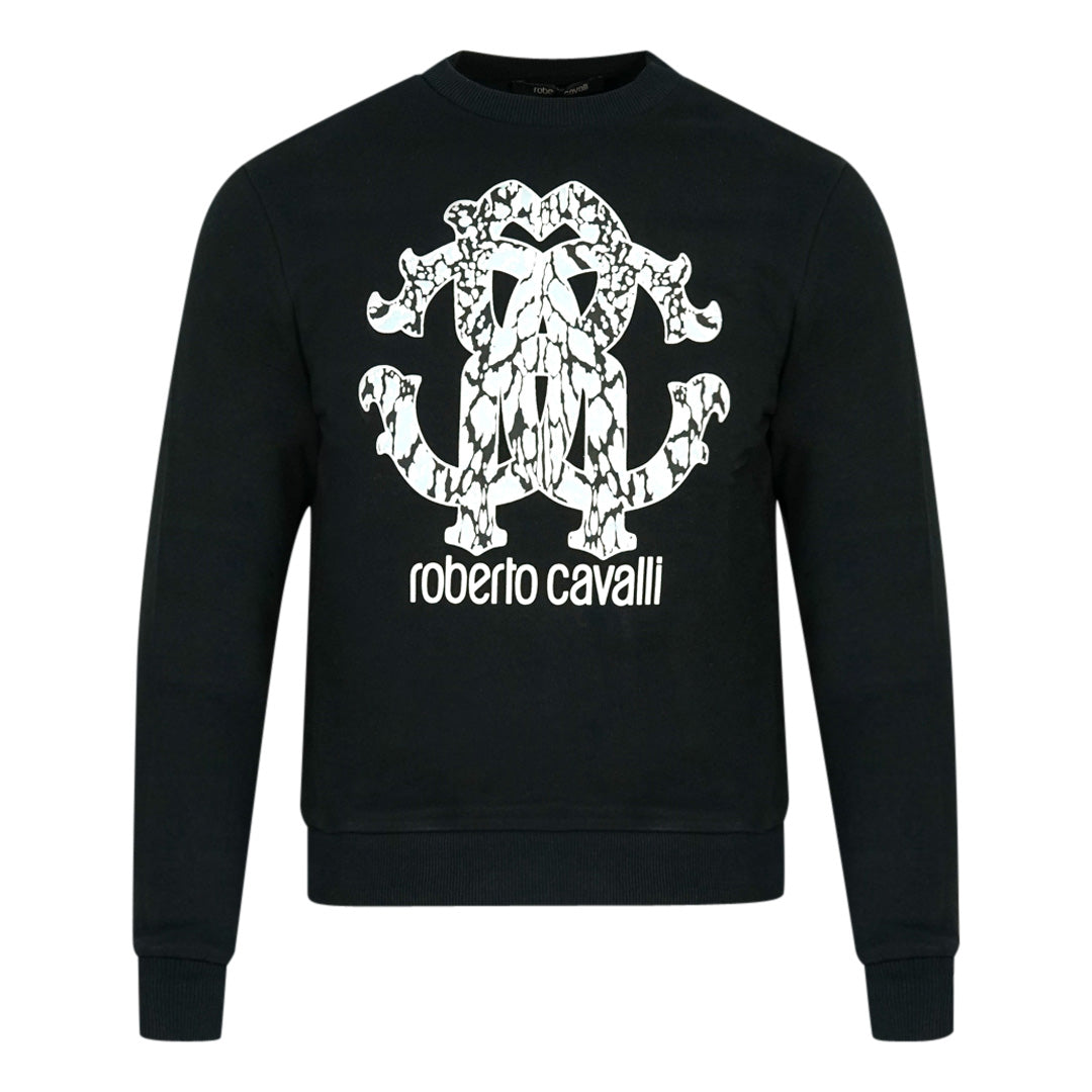 Roberto Cavalli gents discounted designer wear Lynx Mogogram Print Logo Black Sweatshirt now £50 sale