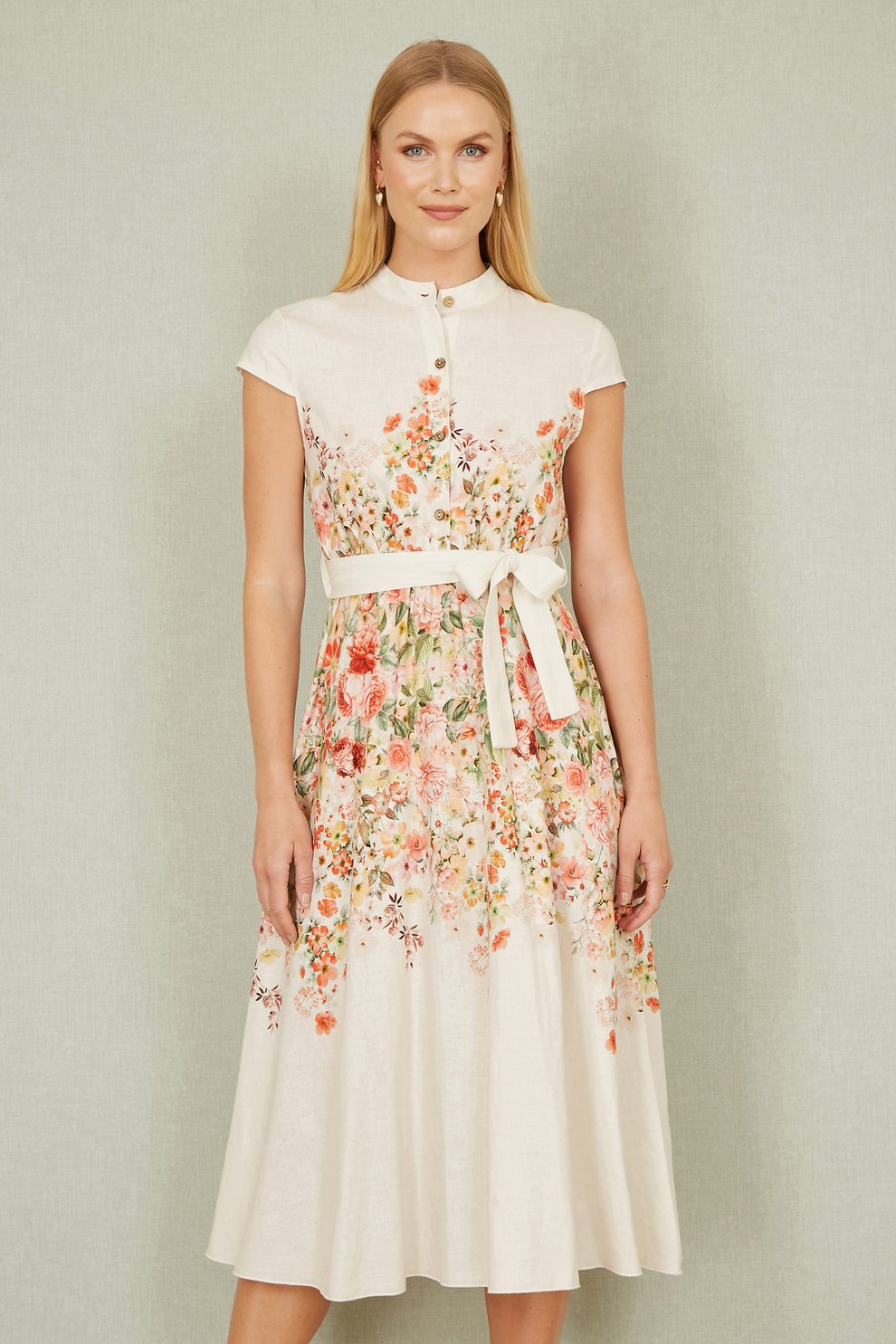 Yumi white linen floral dress