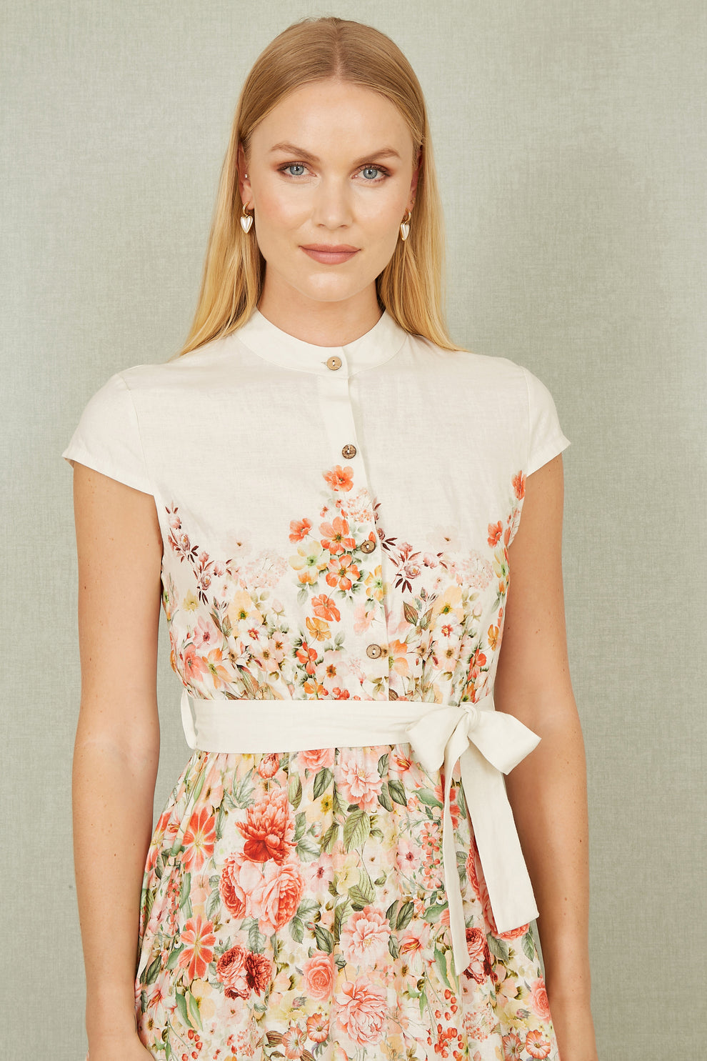 Yumi white linen floral dress