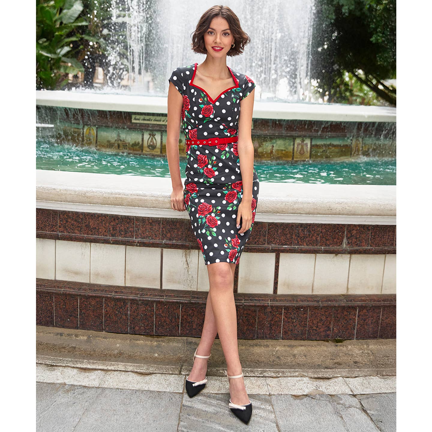 Joe Browns 2025 greta polka dot and roses stretch dress