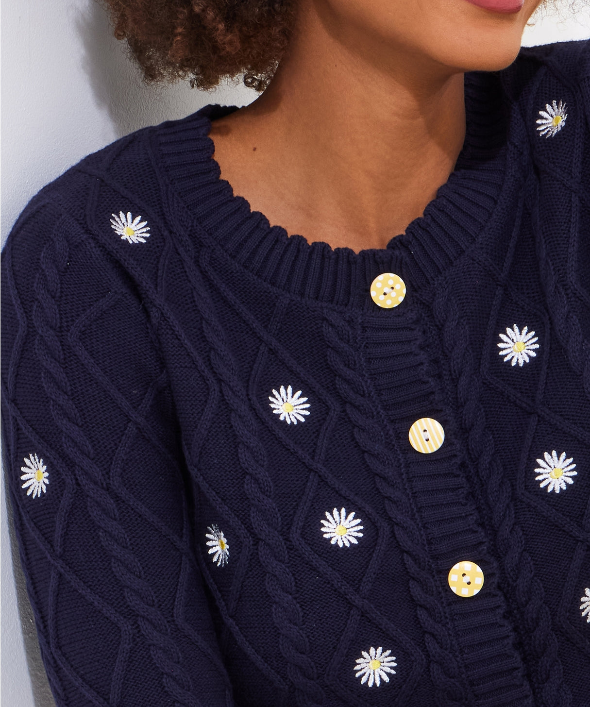 Joe browns 2025 daisy embroidered cable knit cardigan