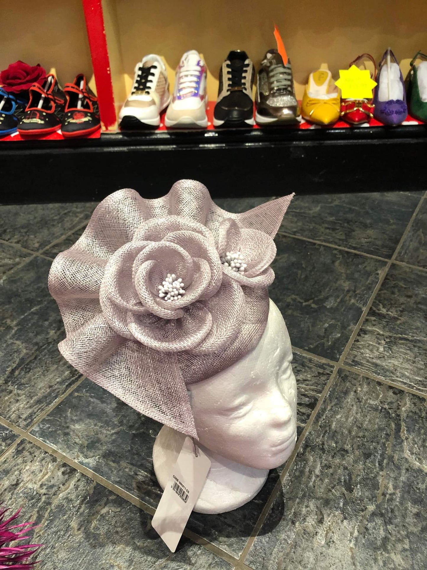 hawkins fascinators WH411-SINAMAY Disc With Flower & Ruffles x display were £30 now £18 sale