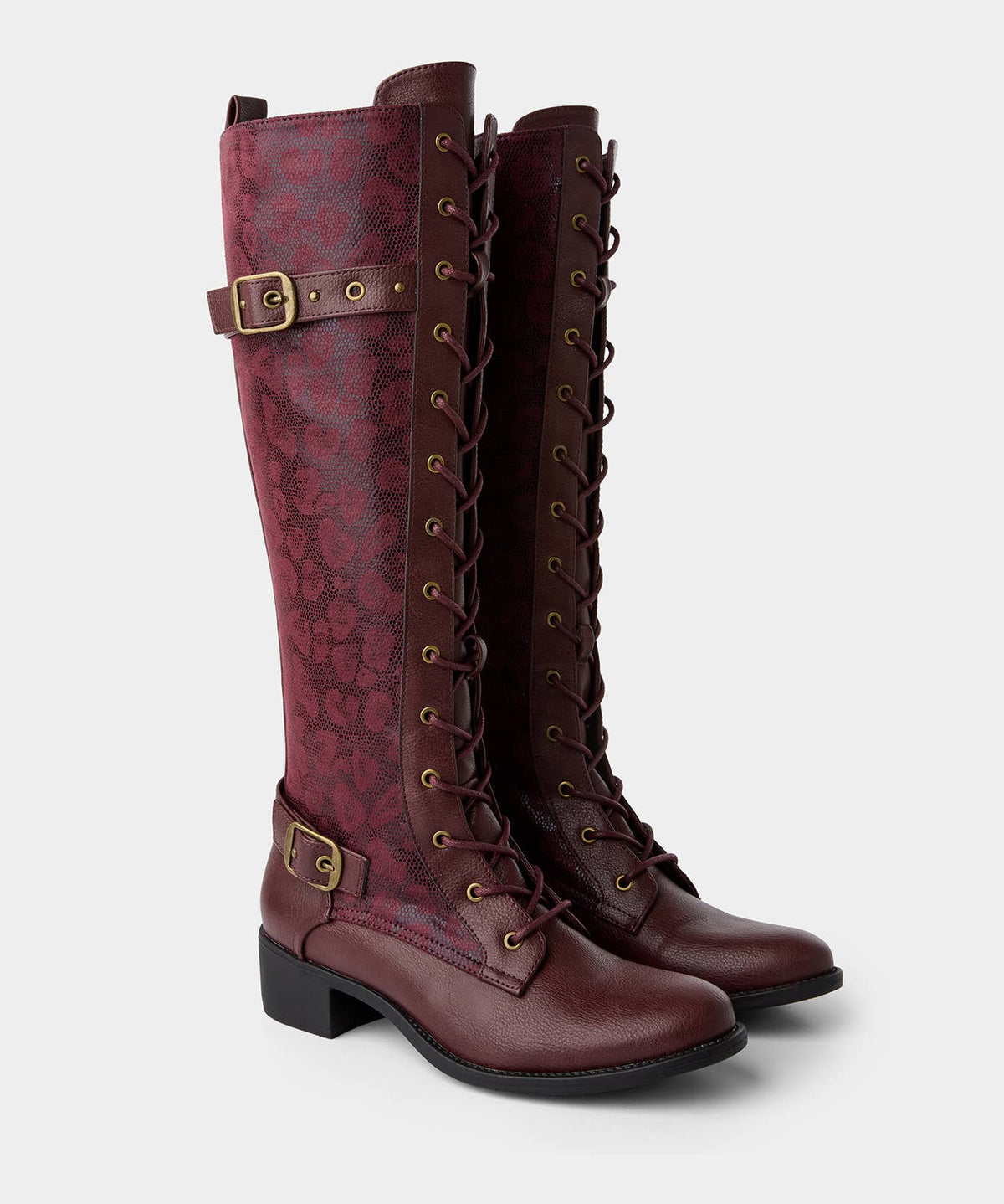 Joe browns Fairweather Lace Up Riding Knee High Boots: Burgundy / Upper:  Lining & Sock:  Outsole: / 7