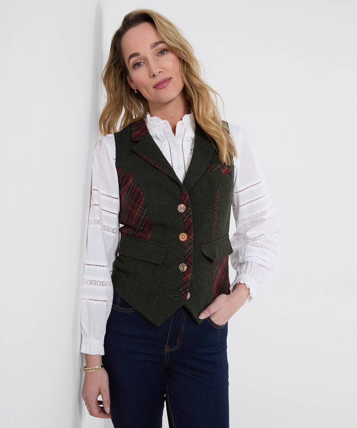 Joe browns Ruby Mix And Match Waistcoat: Green / 44% polyester,28% Wool, 20% Acrylic, 8% Viscose / 16