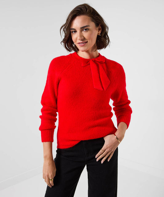 Daisy Tie Neck Jumper: Red / 63% Acrylic, 29% Polyester, 5% Wool, 3% Elastane / 14