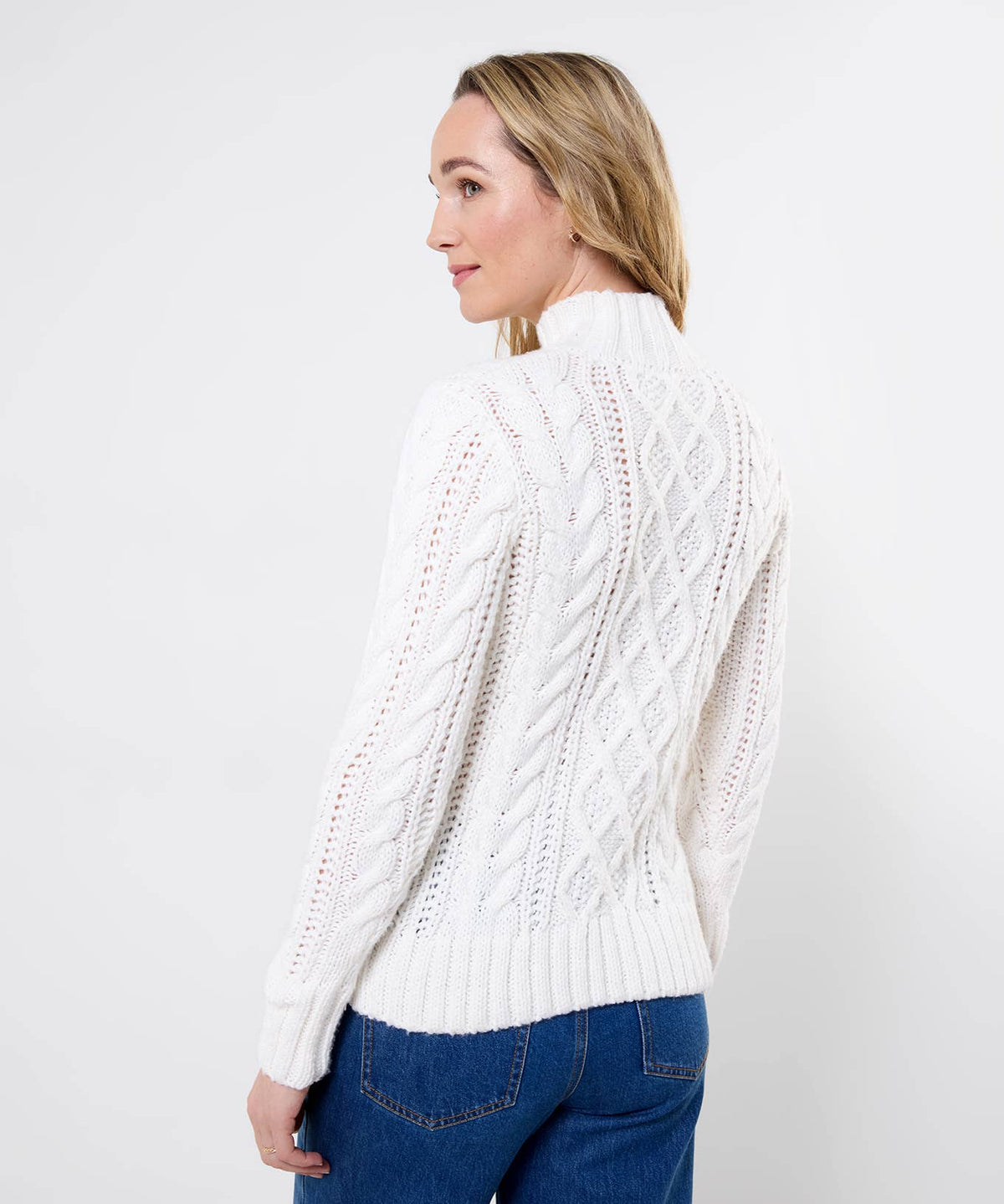 Cosy Cable Knit High Neck Jumper: Cream / 100% Polyester / 16
