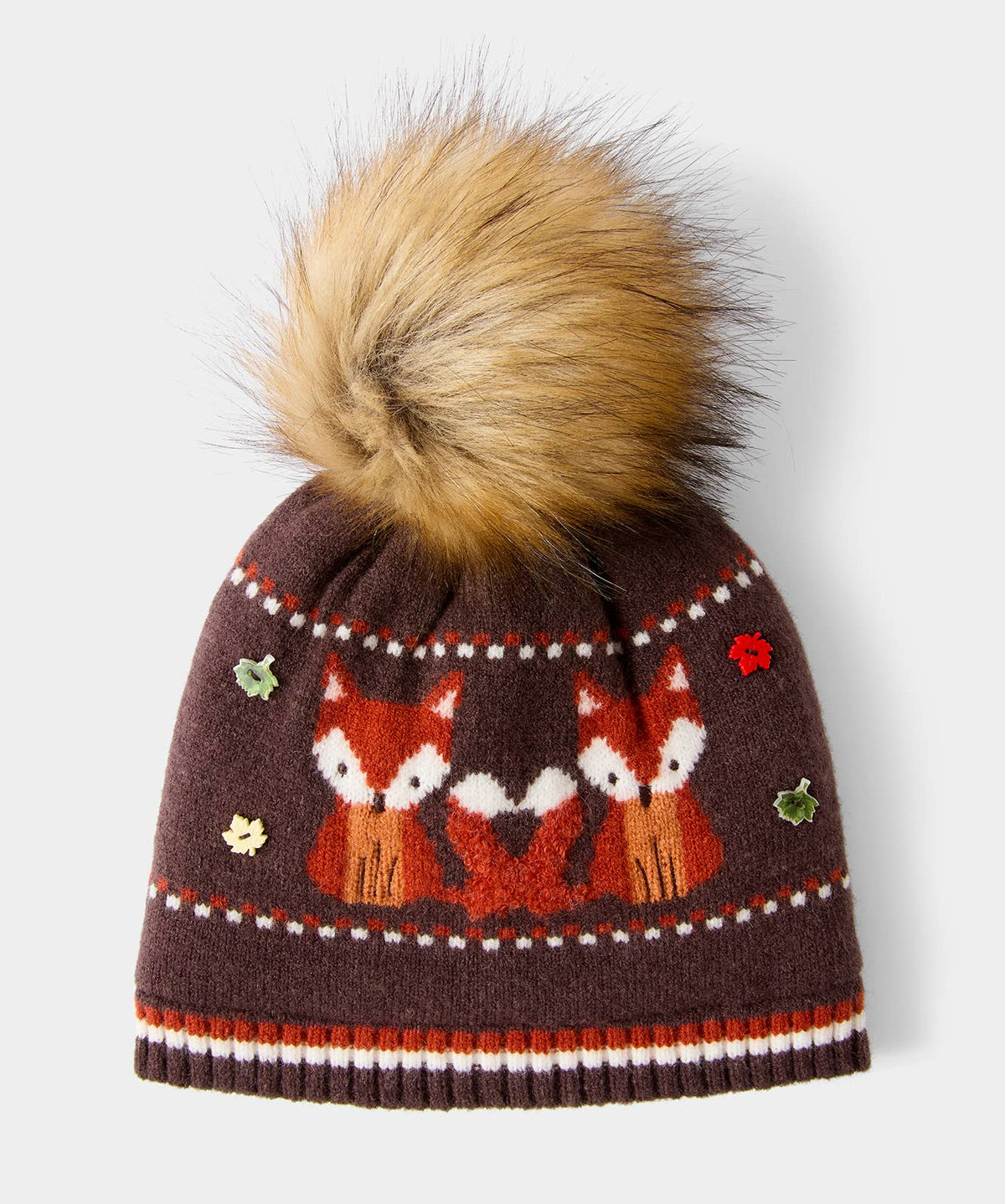 Joe browns Cosy As A Fox Knitted Hat: Brown / Base: 100% POLYESTER Pom Pom: 80%ACRYLIC 20%POLYESTER / One Size