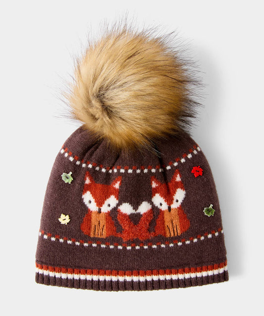 Joe browns Cosy As A Fox Knitted Hat: Brown / Base: 100% POLYESTER Pom Pom: 80%ACRYLIC 20%POLYESTER / One Size