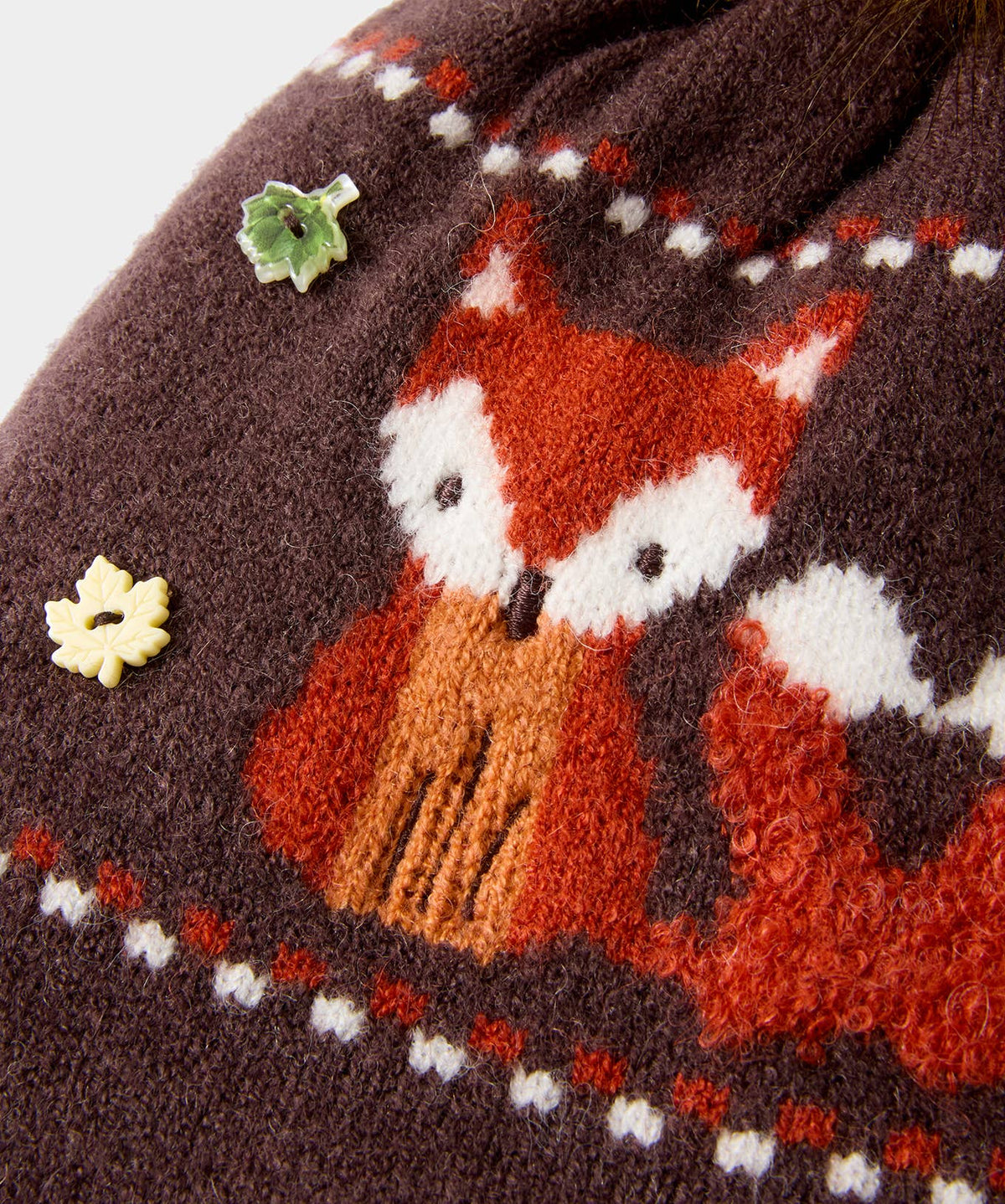 Joe browns Cosy As A Fox Knitted Hat: Brown / Base: 100% POLYESTER Pom Pom: 80%ACRYLIC 20%POLYESTER / One Size