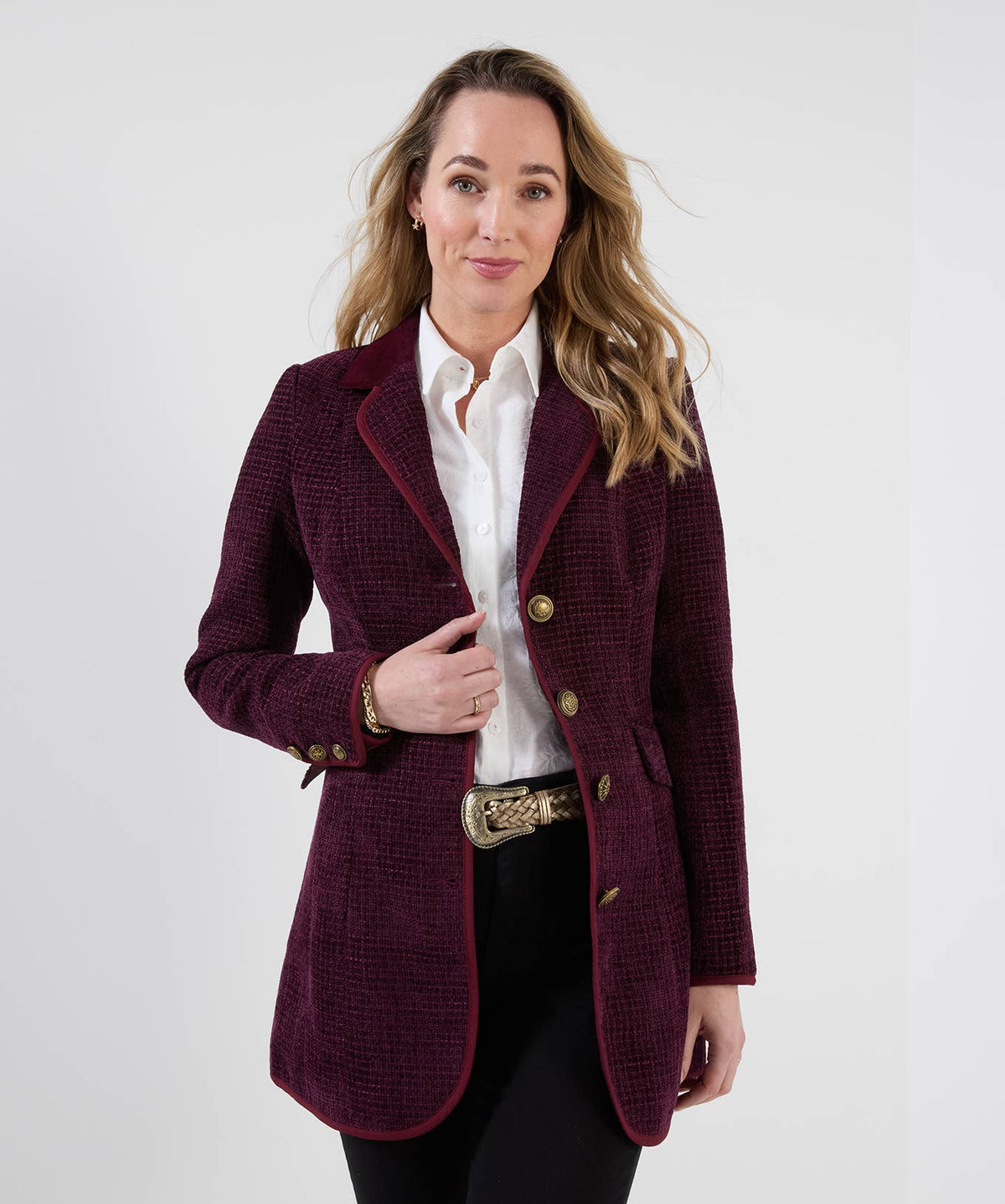 Joe's browns Favourite Forever Longline Jacket: Berry / Shell: 100% Polyester, Trim: 98% Cotton 2% Elastane, Lining: 100% Polyester / 16