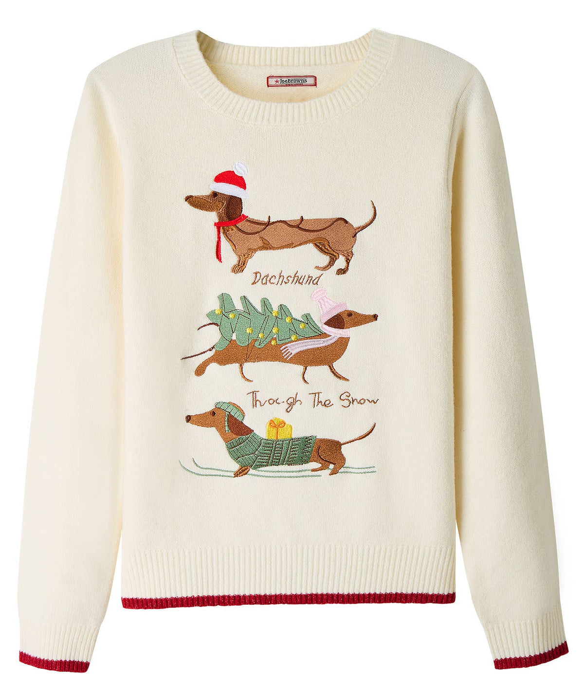 Darcie Dachshund Embroidered Jumper: Cream / 30% Polyester, 26% Arylic, 6% Wool,3% Elastane / 16