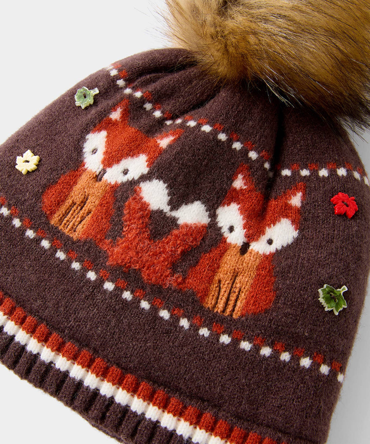 Joe browns Cosy As A Fox Knitted Hat: Brown / Base: 100% POLYESTER Pom Pom: 80%ACRYLIC 20%POLYESTER / One Size