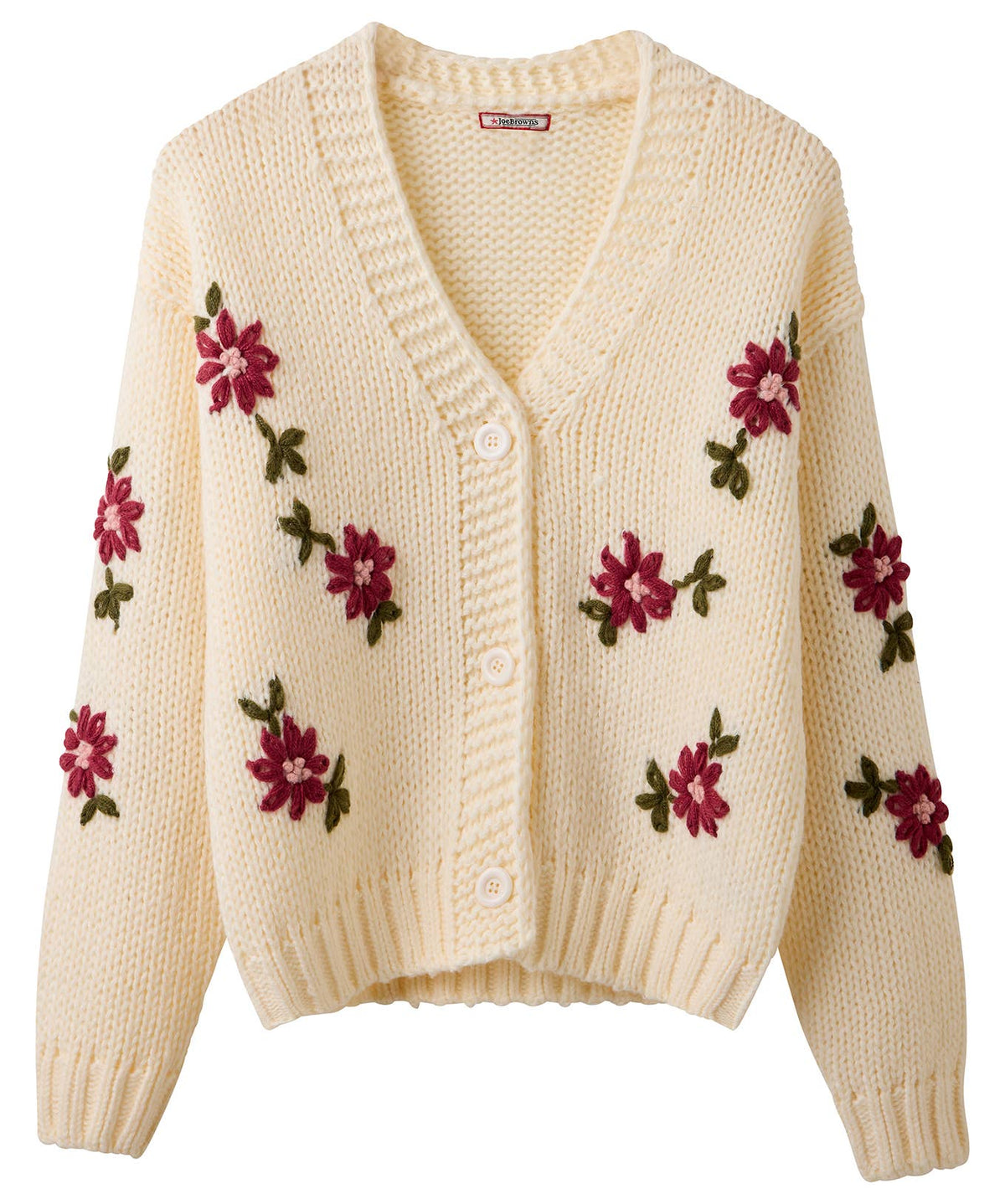 Fabulous Floral Embroidered Cardigan: Cream / 100% Polyester / XL (20/22)