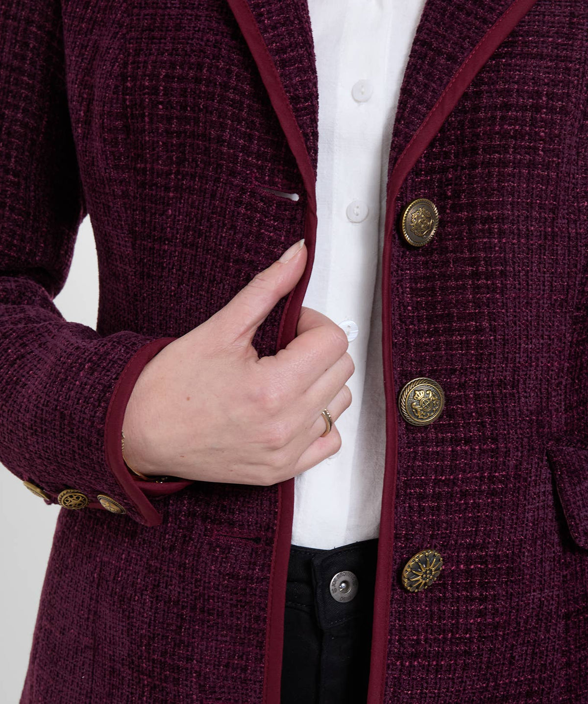 Joe's browns Favourite Forever Longline Jacket: Berry / Shell: 100% Polyester, Trim: 98% Cotton 2% Elastane, Lining: 100% Polyester / 16