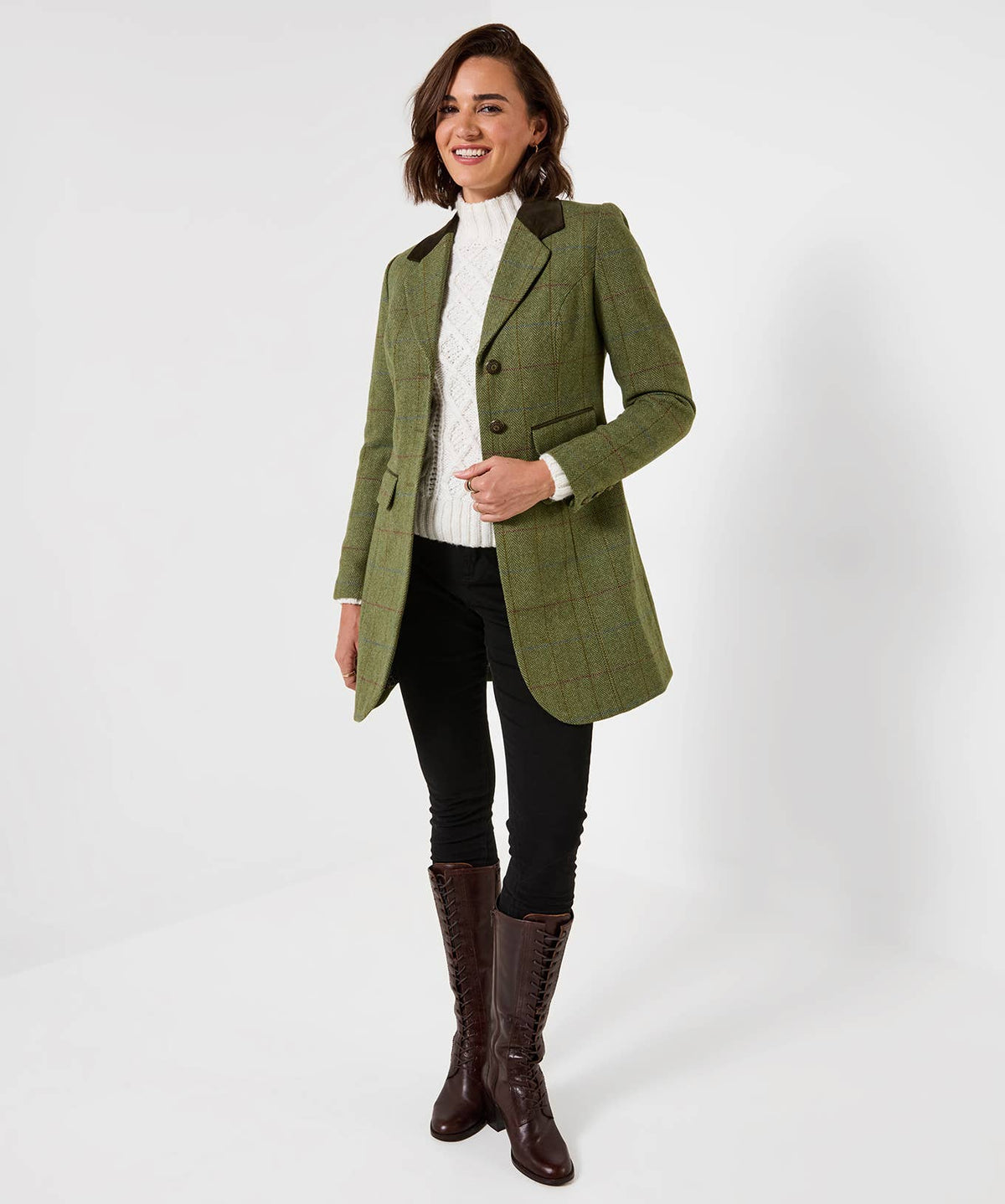 Joe browns Pippa Heritage Longline Jacket: Green / Shell: 48% Polyester, 26% Wool, 18% Acrylic, 8% Polyamide. Trim: 98% Cotton, 2% Elastane / 16