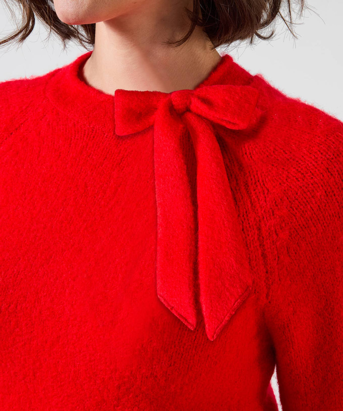 Daisy Tie Neck Jumper: Red / 63% Acrylic, 29% Polyester, 5% Wool, 3% Elastane / 14