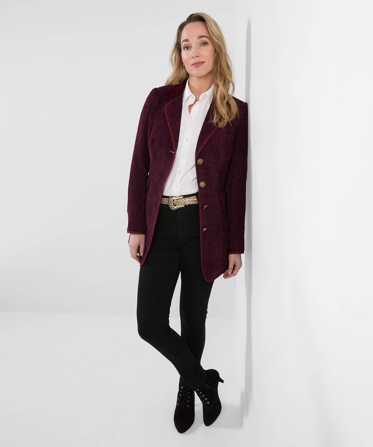 Joe's browns Favourite Forever Longline Jacket: Berry / Shell: 100% Polyester, Trim: 98% Cotton 2% Elastane, Lining: 100% Polyester / 16