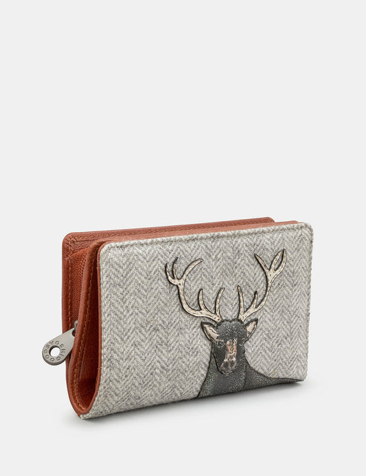 Yoshi stag tweed and leather purse