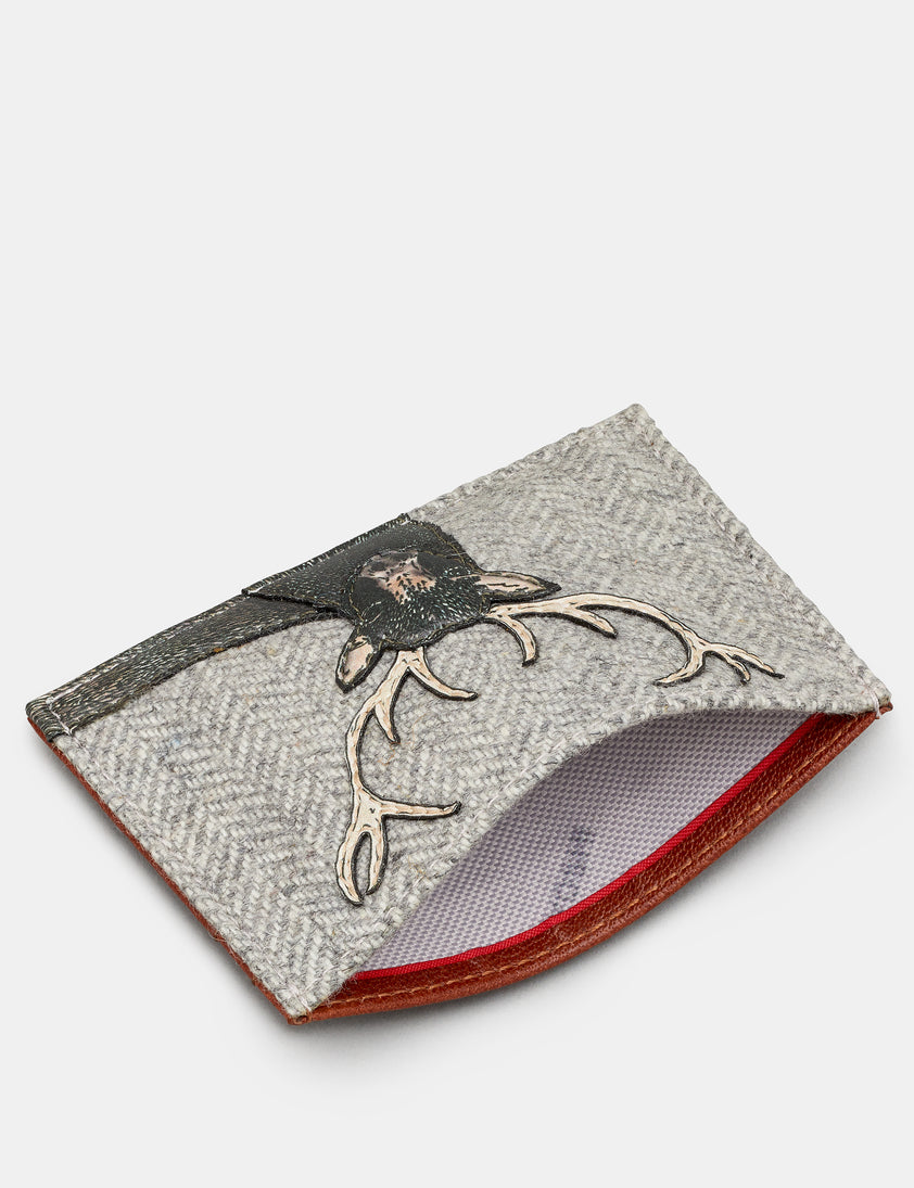 Yoshi stag card holder tweed and leather now £18.30