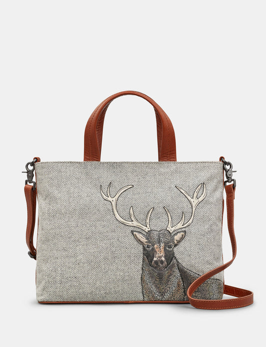 Yoshi tweed and leather stag multiway handbag