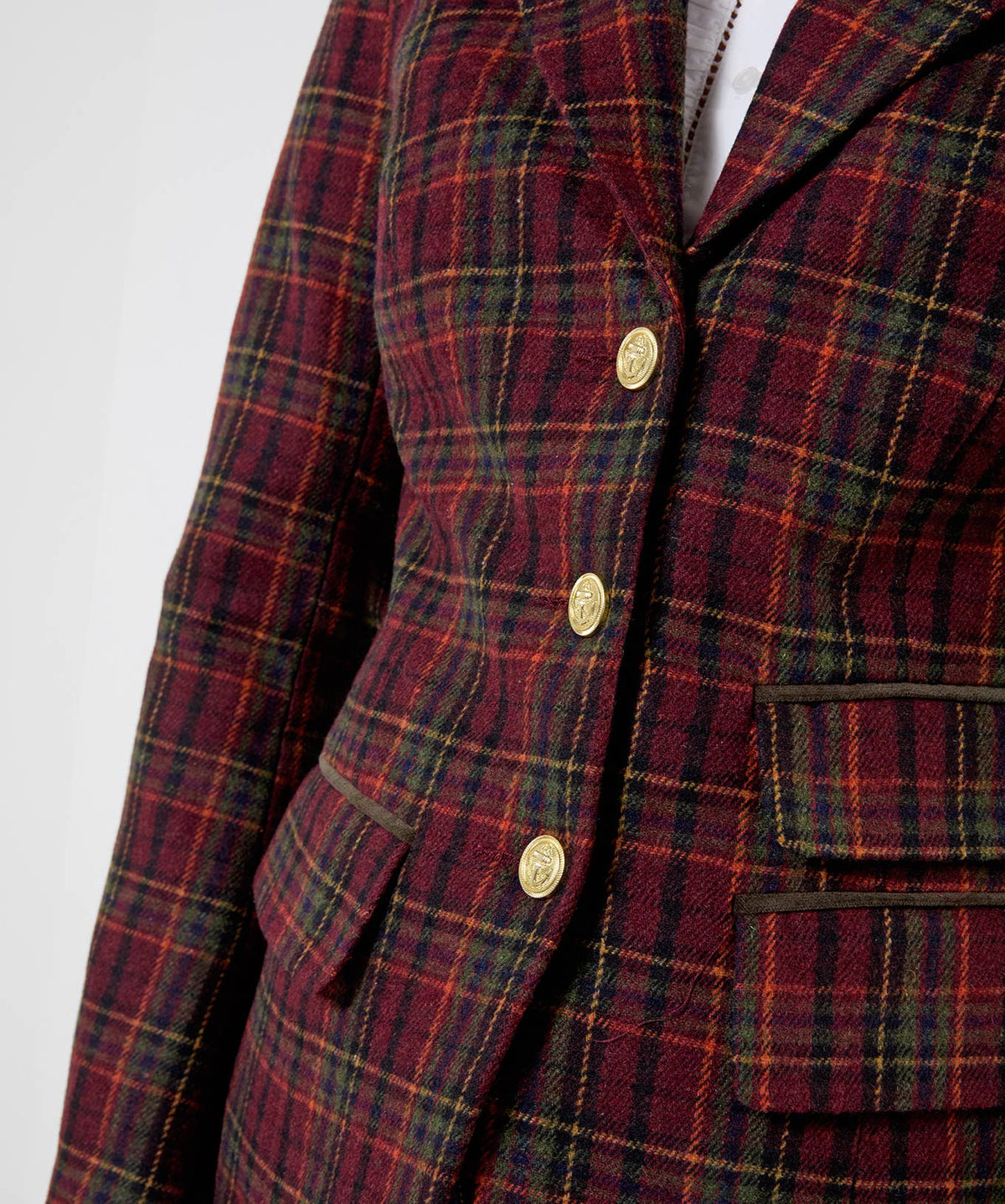Ruby Heritage Check Jacket: Berry / Shell: 49% Polyester, 23% Wool, 18% Acrylic, 10% Polyamide. Trim: 98% Cotton 2% Elastane / 16
