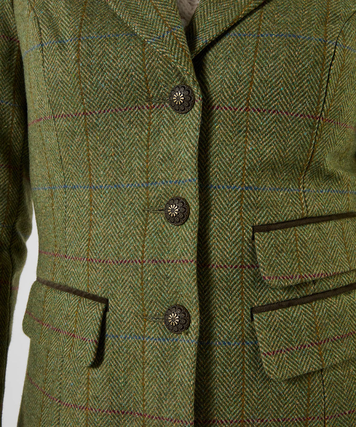 Pippa Heritage Longline Jacket: Green / Shell: 48% Polyester, 26% Wool, 18% Acrylic, 8% Polyamide. Trim: 98% Cotton, 2% Elastane / 18