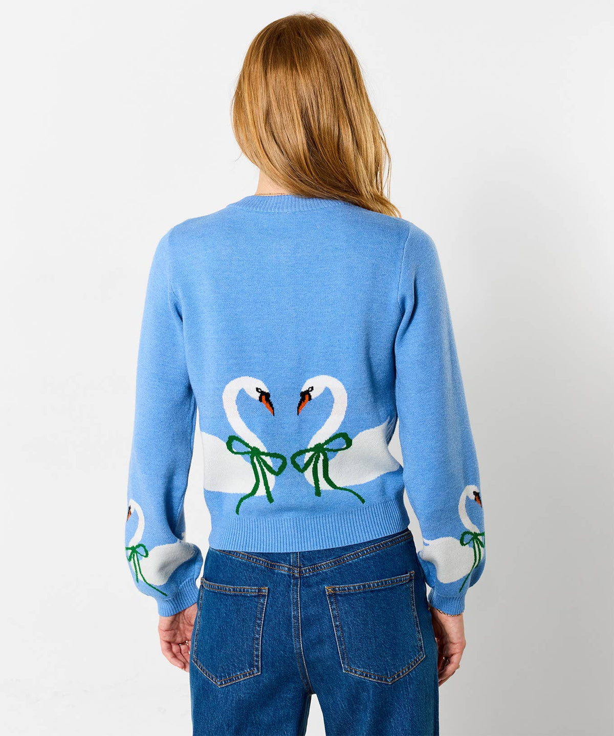 Swanning Around Knitted Cardigan: Blue / 52% Viscose, 28% Polyester, 20% Nylon / 14