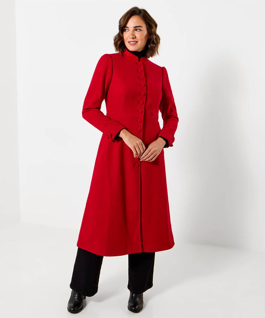Joe browns Make A Statement Long Coat: Red / Shell: 92% Polyester, 8%Viscose. Trim: 100% Cotton. Lining: 100% Polyester / 14