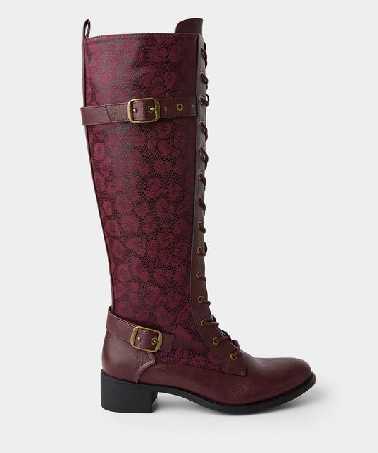 Joe browns Fairweather Lace Up Riding Knee High Boots: Burgundy / Upper:  Lining & Sock:  Outsole: / 7
