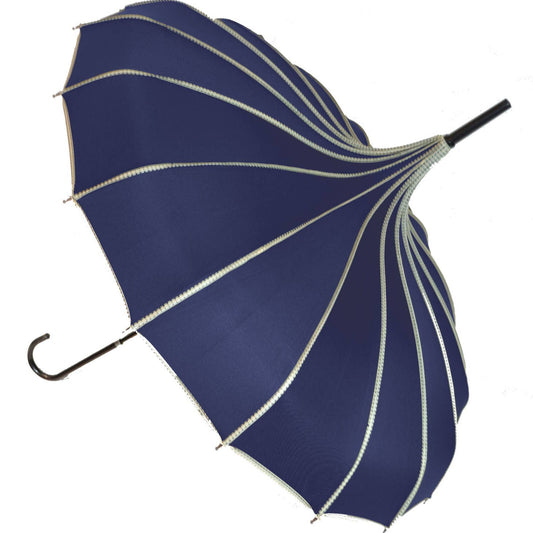 Soake ribbed pagoda Navy umbrella free uk postage