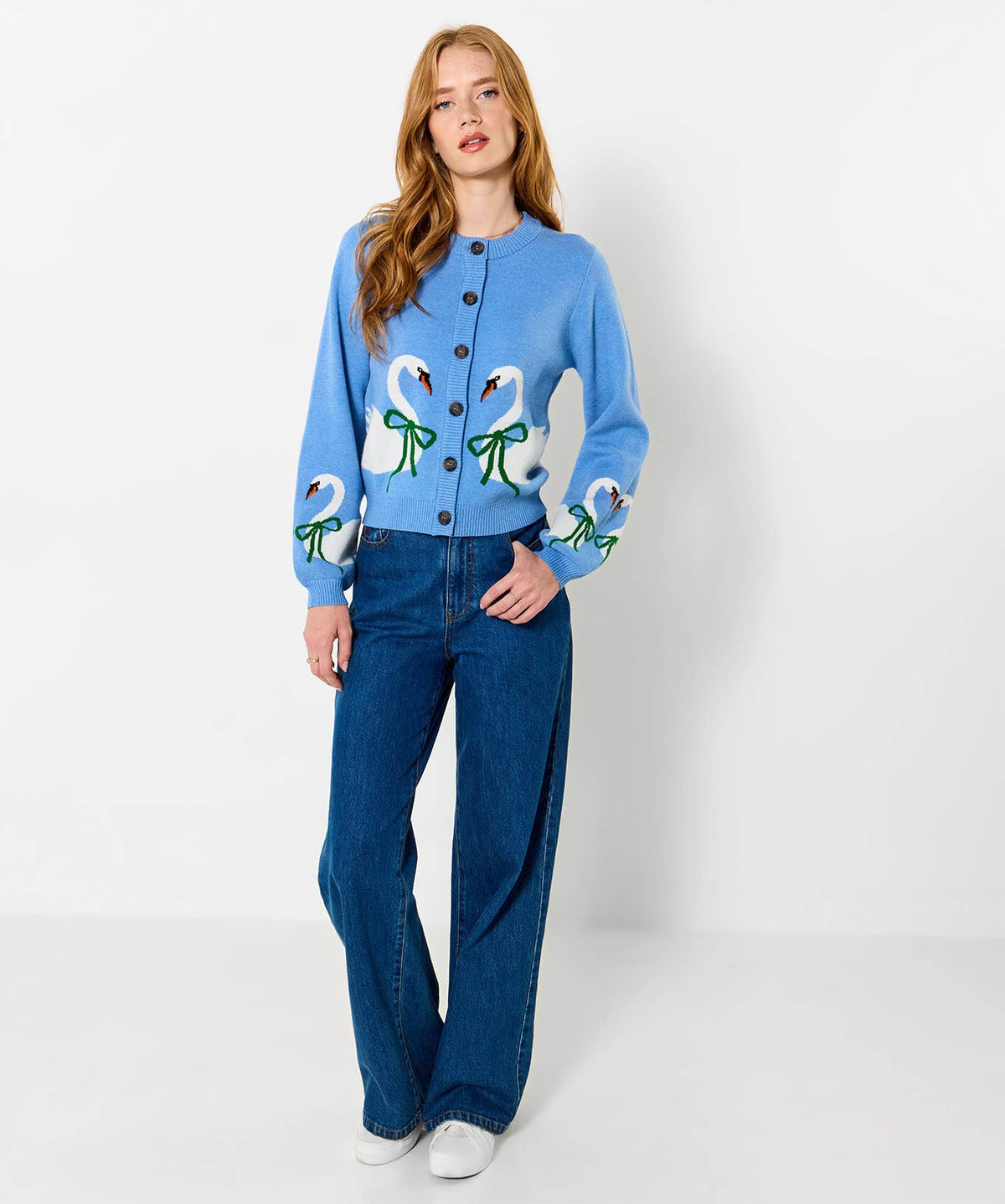 Swanning Around Knitted Cardigan: Blue / 52% Viscose, 28% Polyester, 20% Nylon / 14