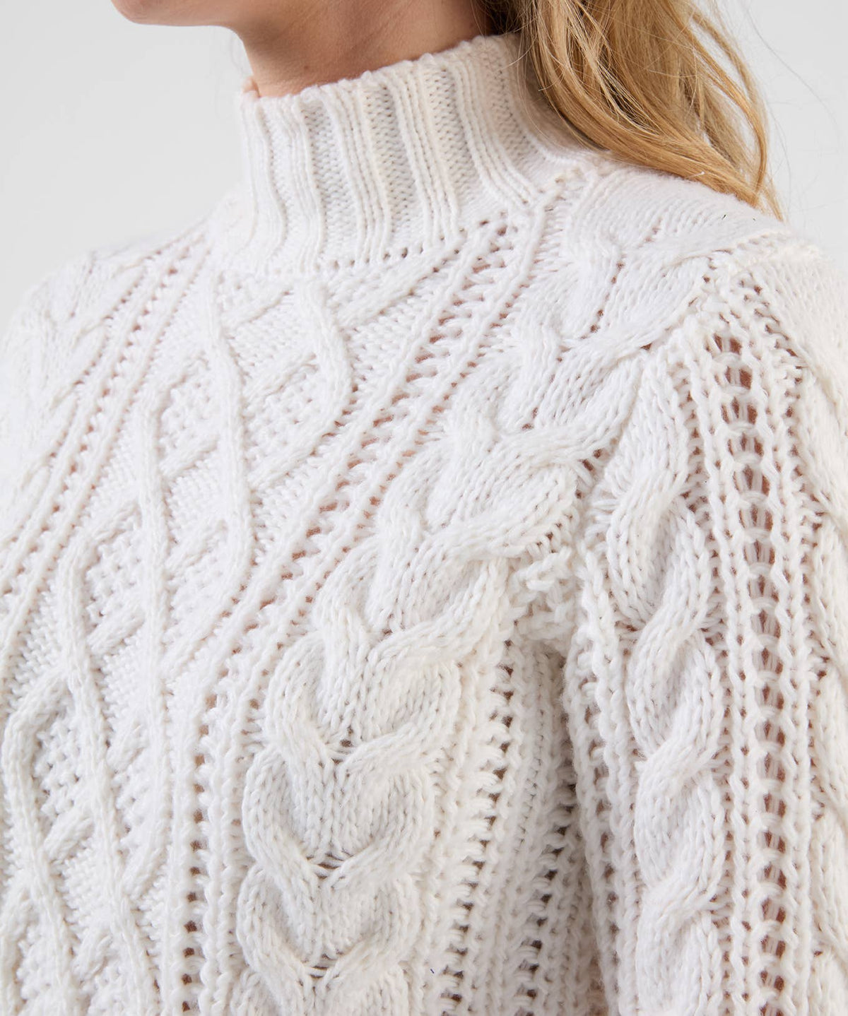 Cosy Cable Knit High Neck Jumper: Cream / 100% Polyester / 16