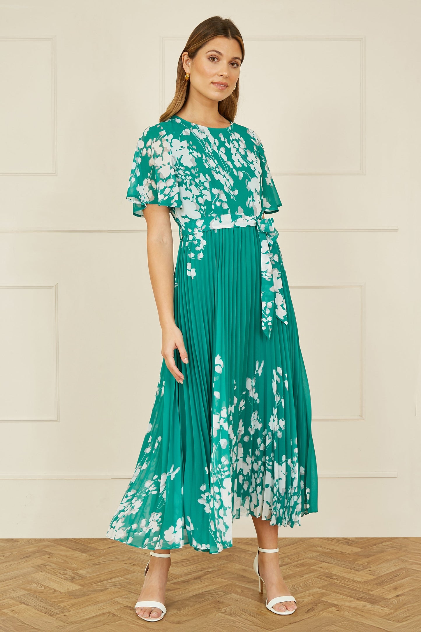 Yumi mirror floral midi pleated dress new collection