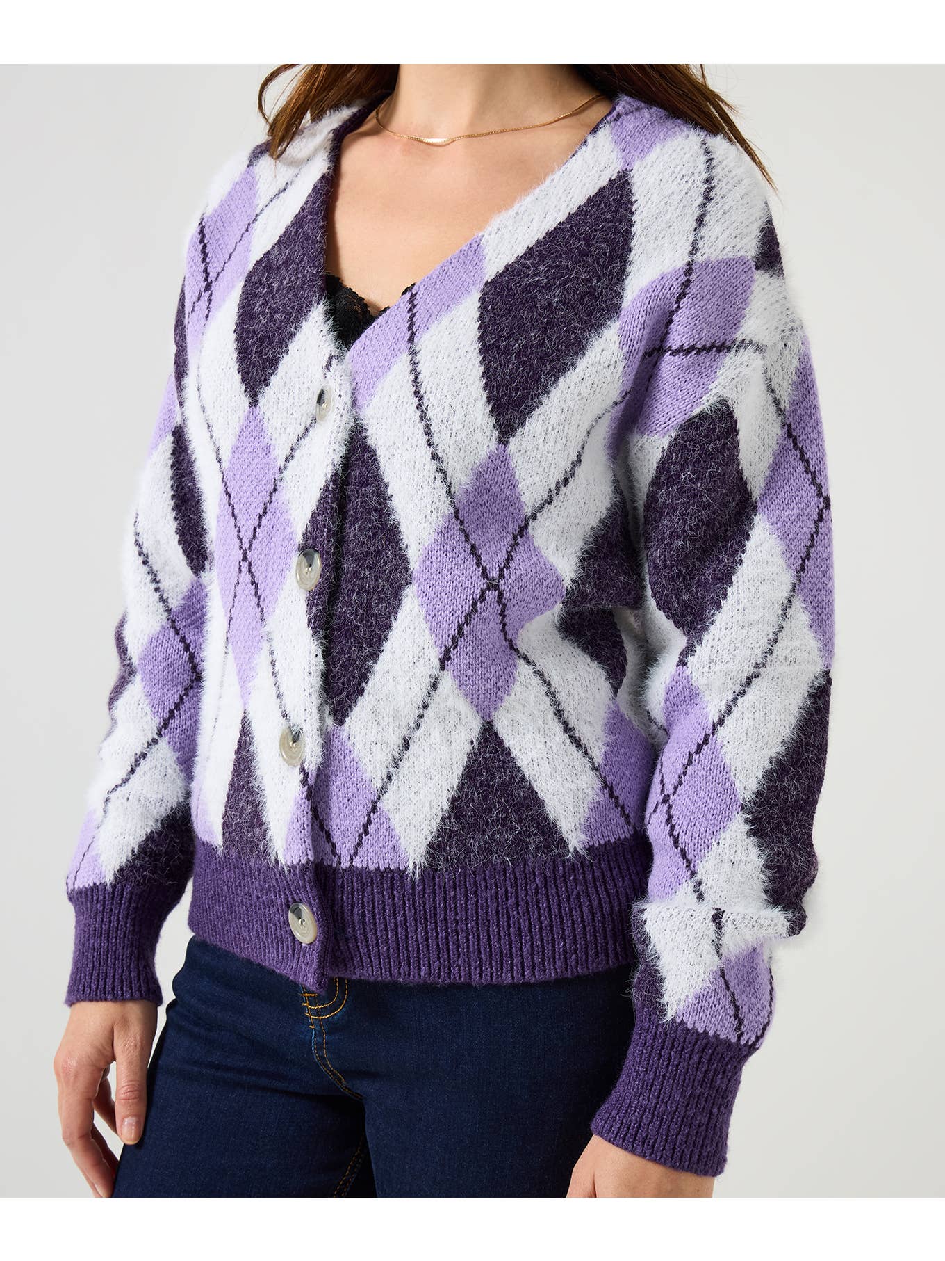 Joe browns Winter 2025 purple argyle cardigan £50