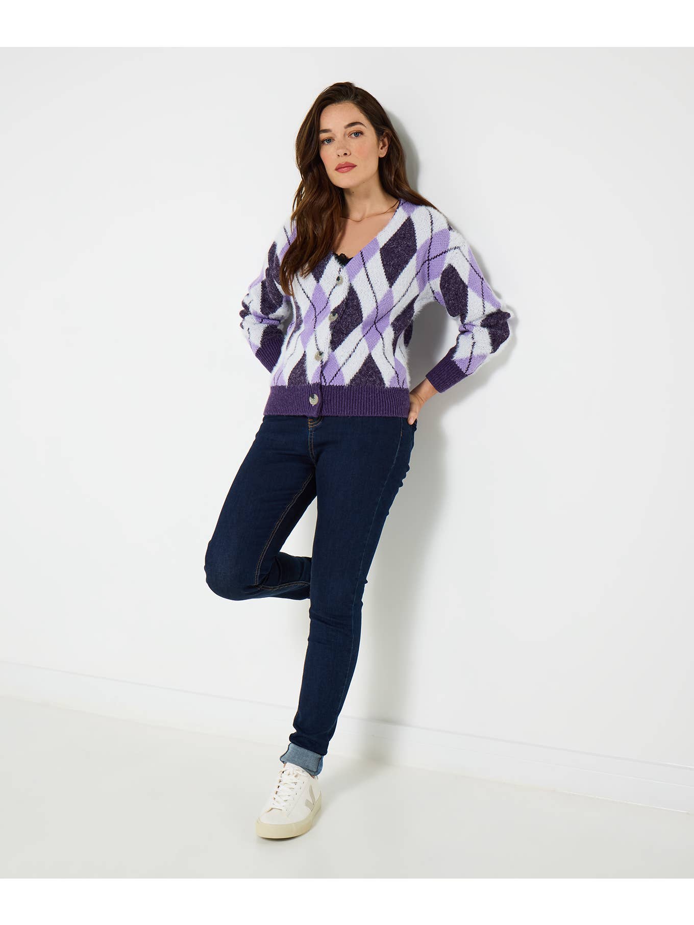 Joe browns Winter 2025 purple argyle cardigan £50