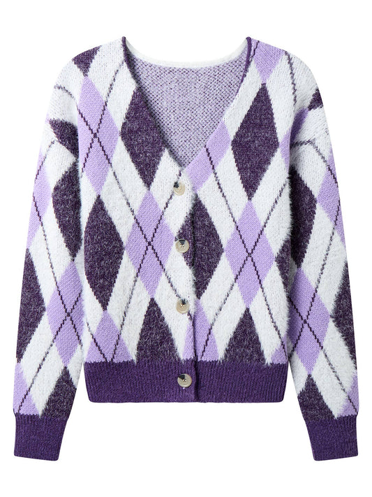 Joe browns Winter 2025 purple argyle cardigan £50