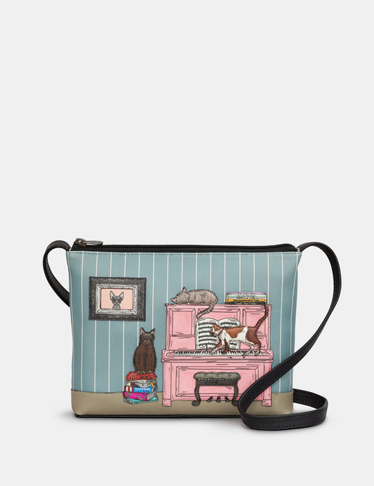 Yoshi leather cross body bag piano and cats new in