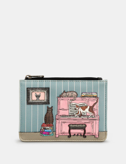 Yoshi leather zip top purse cat and piano