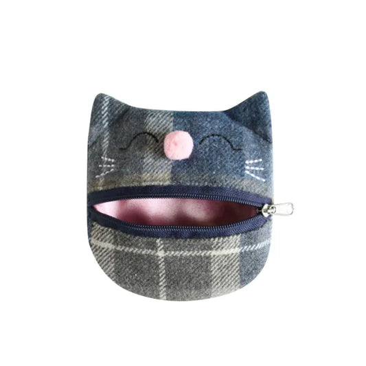 Earth squared tweed cat purse blue