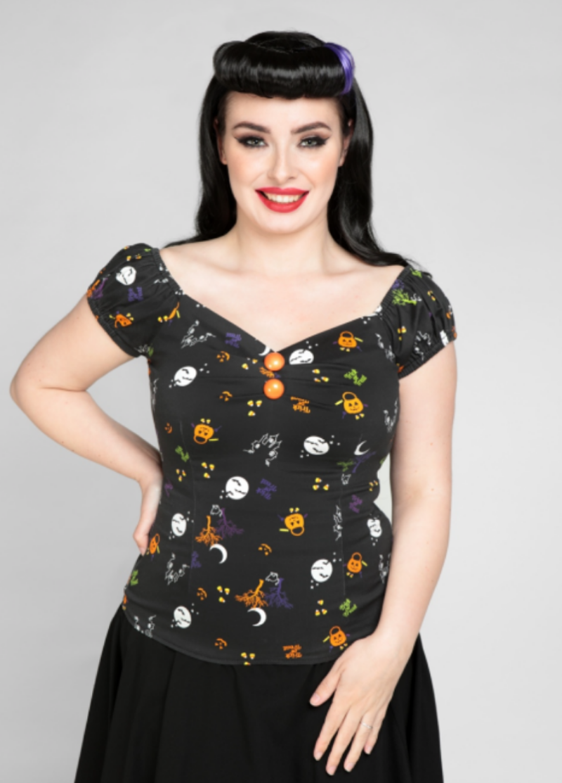 collectif Delores Halloween top in stock now size 18 £34.99
