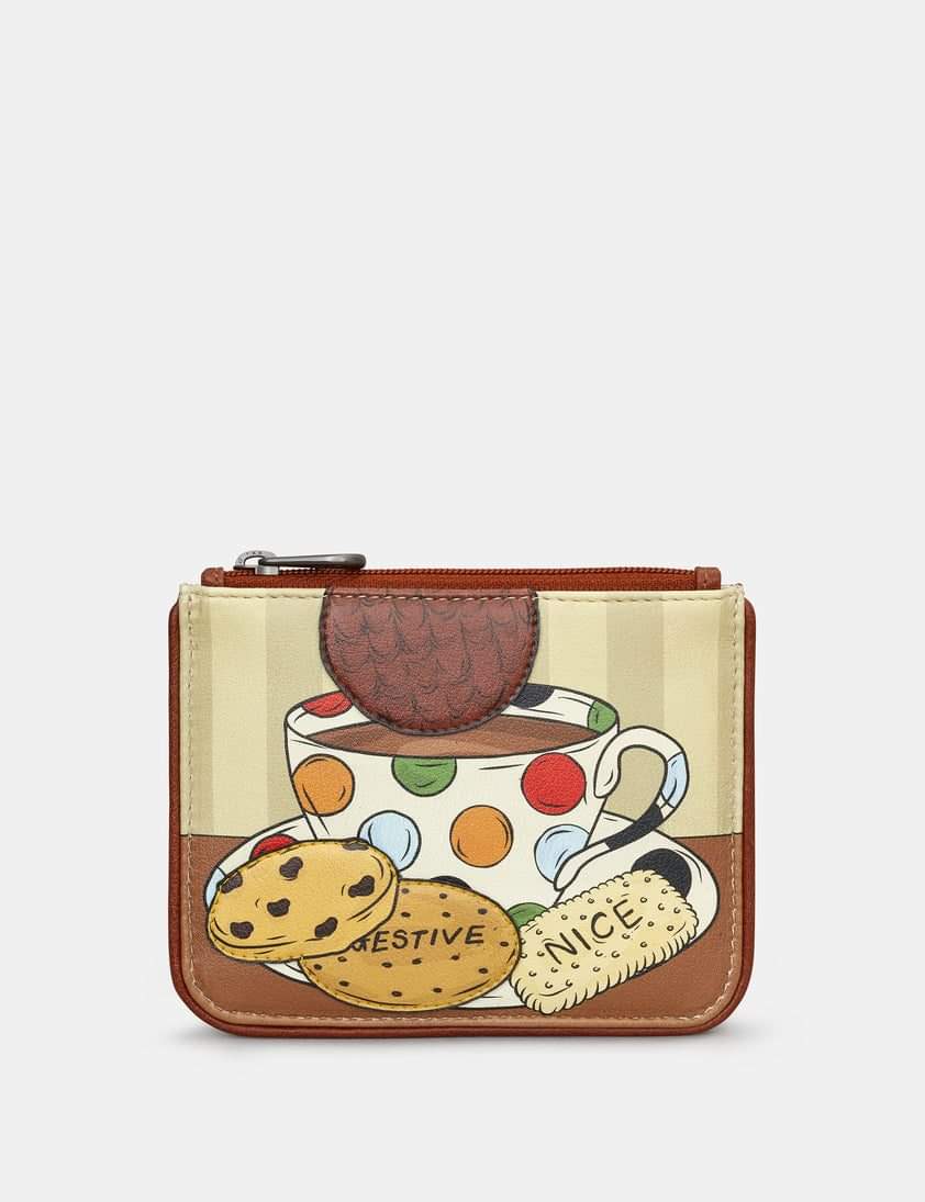 yoshi leather zip top purse new in tea and biscuits